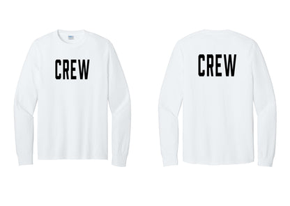 NYC Factory Crew Cotton Long Sleeve T-Shirt for Event Staff & Production Teams (Classic) - Front + Back - White
