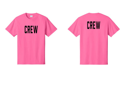 NYC Factory Crew T-Shirt, Condensed Lettering - Front + Back - Neon Pink