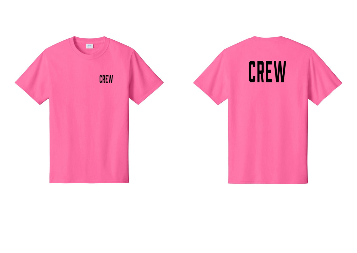 NYC Factory Crew T-Shirt, Condensed Lettering - Chest + Back - Neon Pink