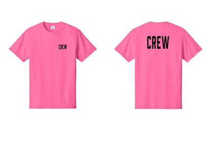 NYC Factory Crew T-Shirt, Condensed Lettering - Chest + Back - Neon Pink