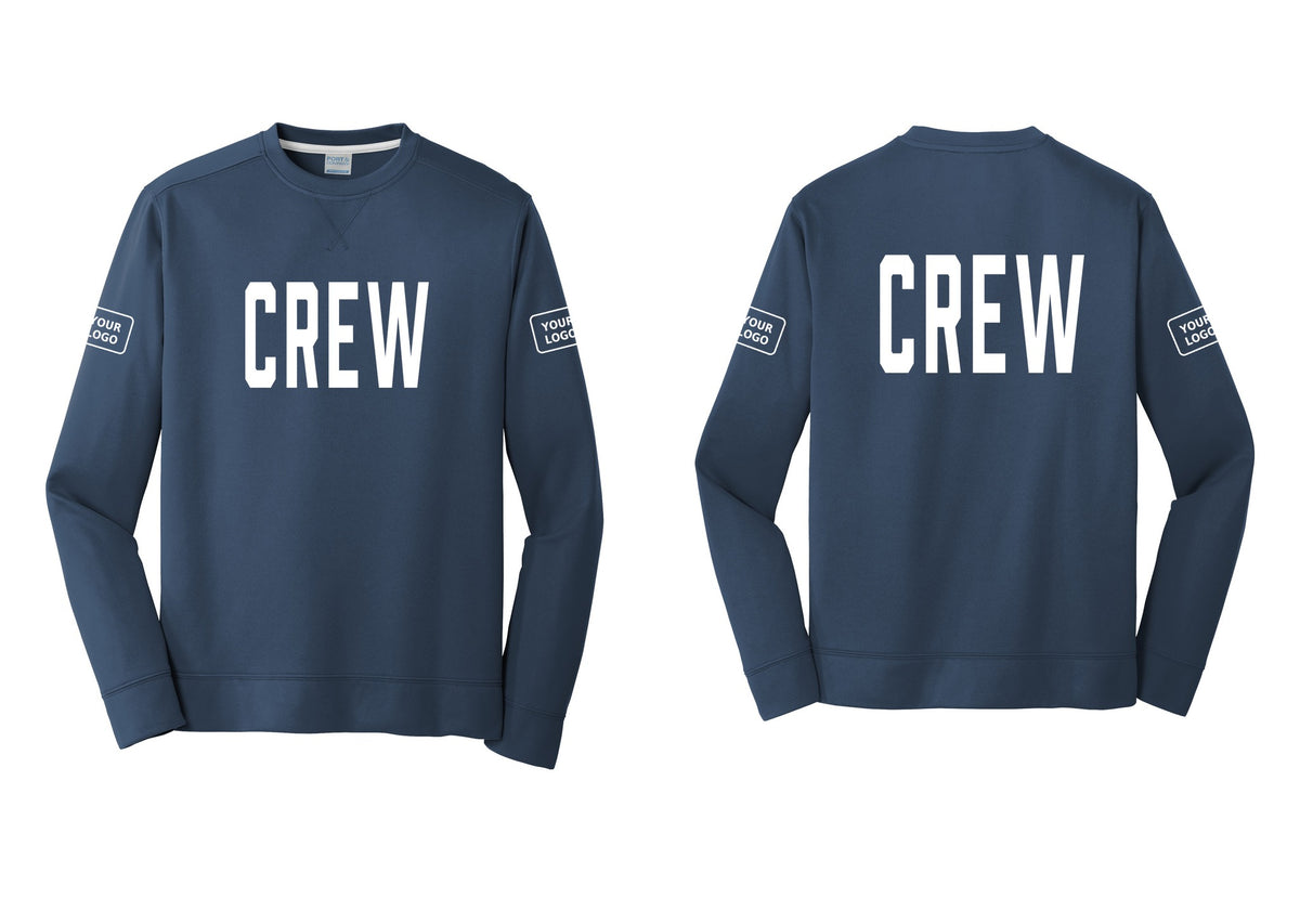 NYC Factory Custom Work Crew Uniform Performance Fleece Crewneck Sweatshirt with Your Logo (Classic) - Front + Back + Your Logo Sleeves - Navy