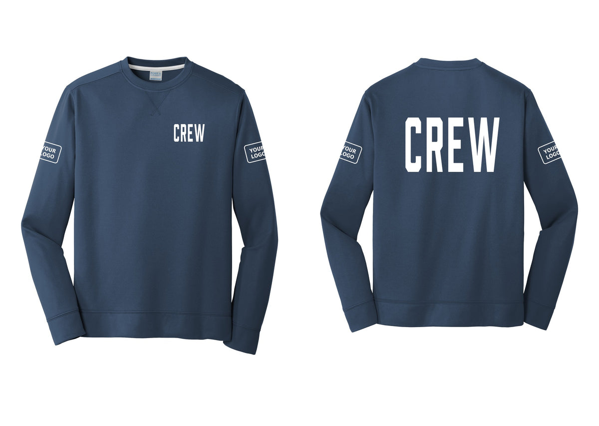 NYC Factory Custom Work Crew Uniform Performance Fleece Crewneck Sweatshirt with Your Logo (Classic) - Chest + Back + Your Logo Sleeves - Navy