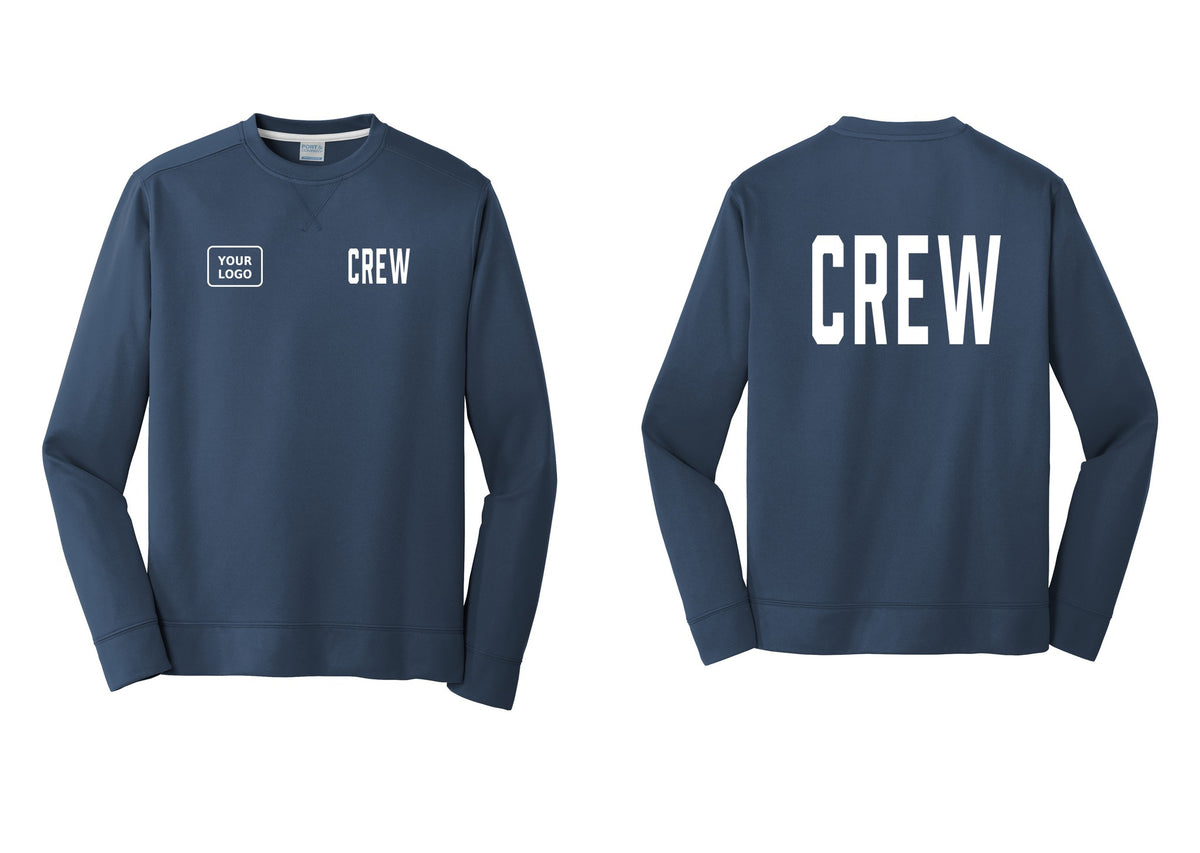 NYC Factory Custom Work Crew Uniform Performance Fleece Crewneck Sweatshirt with Your Logo (Classic) - CREW + Your Logo + Back - Navy