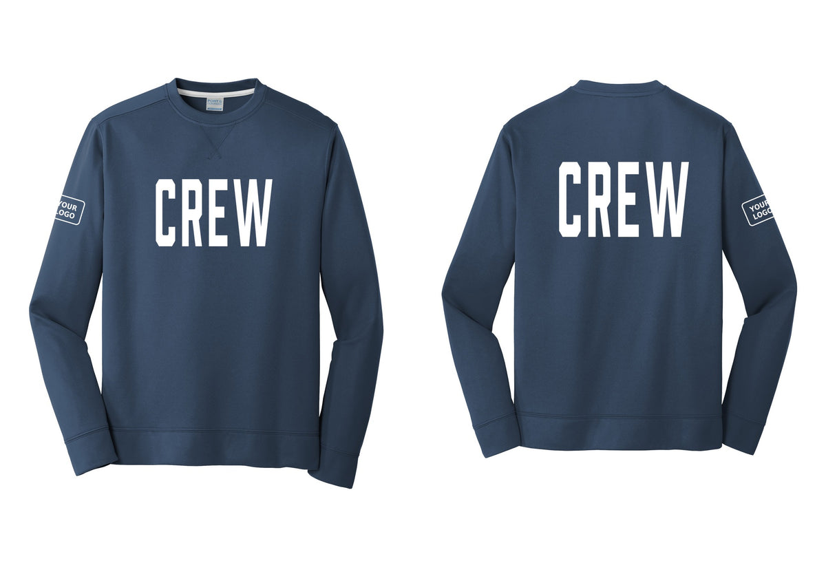 NYC Factory Custom Work Crew Uniform Performance Fleece Crewneck Sweatshirt with Your Logo (Classic) - Front + Back + Your Logo Sleeve - Navy