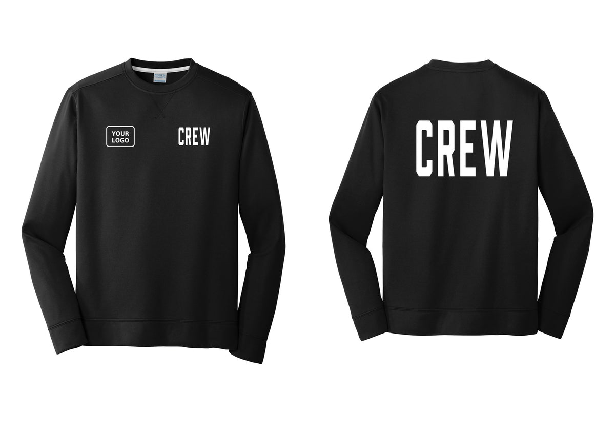 NYC Factory Custom Work Crew Uniform Performance Fleece Crewneck Sweatshirt with Your Logo (Classic) - CREW + Your Logo + Back - Black