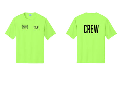 NYC Factory Custom Work Crew Uniform Performance Tee with Your Logo (Classic) - CREW + Your Logo + Back - Neon Green