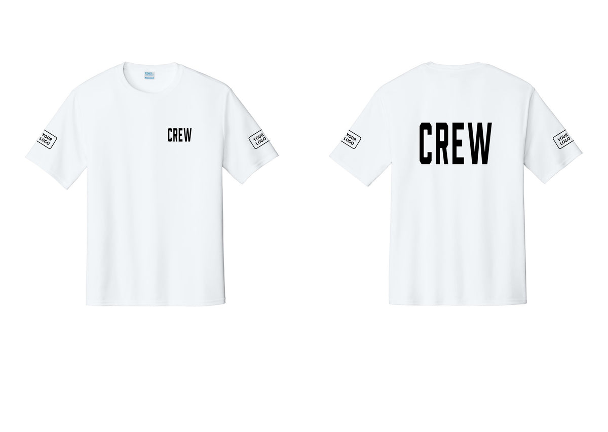 NYC Factory Custom Work Crew Uniform Performance Tee with Your Logo (Classic) - Chest + Back + Your Logo Sleeves - White
