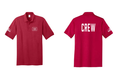 NYC Factory Custom Work Crew Uniform Polo Shirt with Your Logo (Classic) - Your Logo + Back + US Flag Sleeve - Red