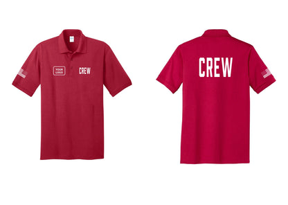 NYC Factory Custom Work Crew Uniform Polo Shirt with Your Logo (Classic) - CREW + Your Logo + Back + US Flag Sleeve - Red