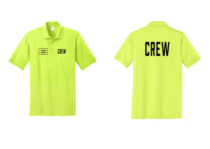 NYC Factory Custom Work Crew Uniform Polo Shirt with Your Logo (Classic) - CREW + Your Logo + Back - Safety Green