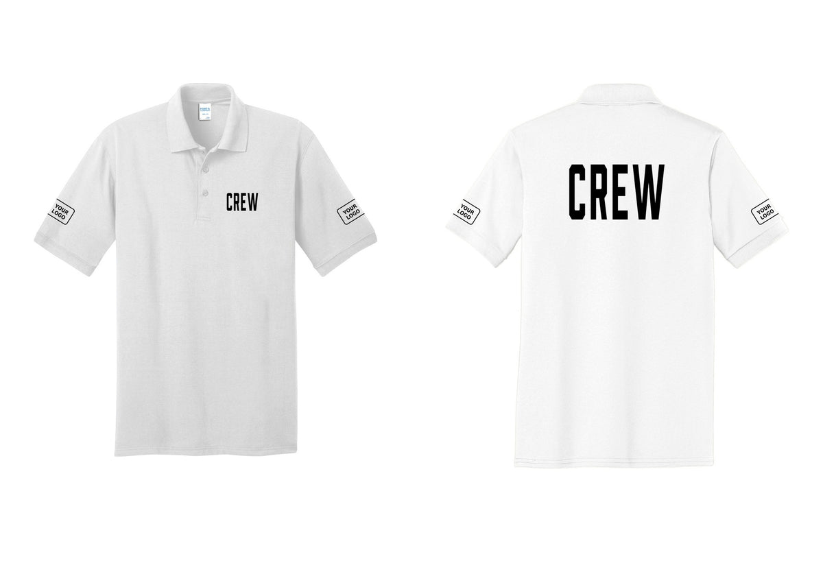 NYC Factory Custom Work Crew Uniform Polo Shirt with Your Logo (Classic) - Chest + Back + Your Logo Sleeves - White