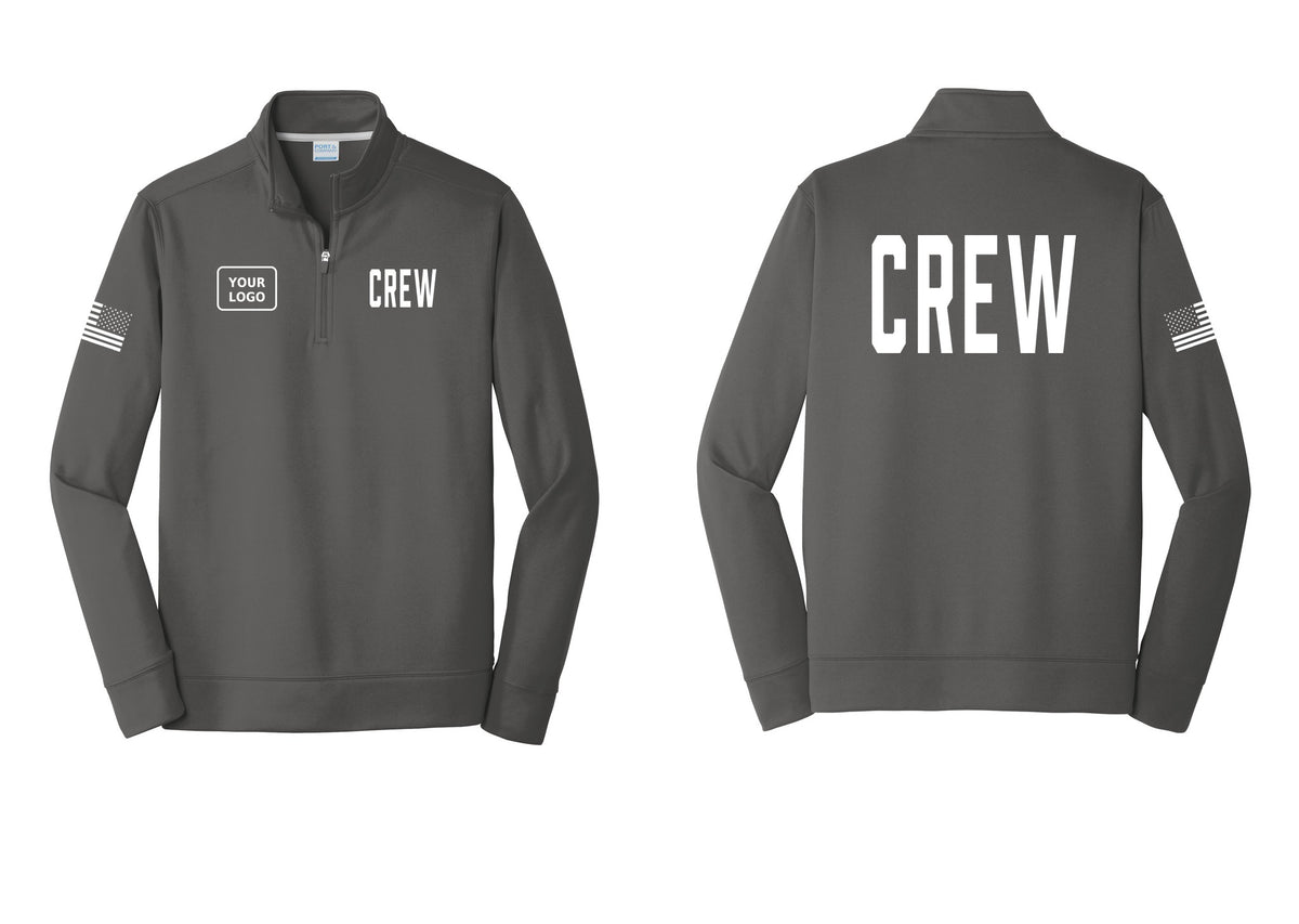 NYC Factory Custom Work Crew Uniform Performance Fleece 1/4-Zip Pullover Sweatshirt with Your Logo (Classic) - CREW + Your Logo + Back + US Flag Sleeve - Charcoal