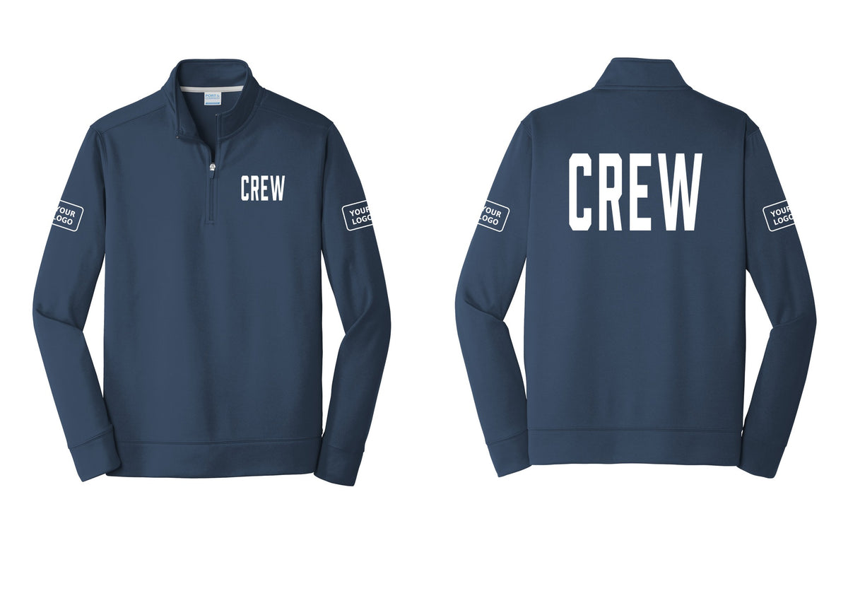 NYC Factory Custom Work Crew Uniform Performance Fleece 1/4-Zip Pullover Sweatshirt with Your Logo (Classic) - Chest + Back + Your Logo Sleeves - Navy