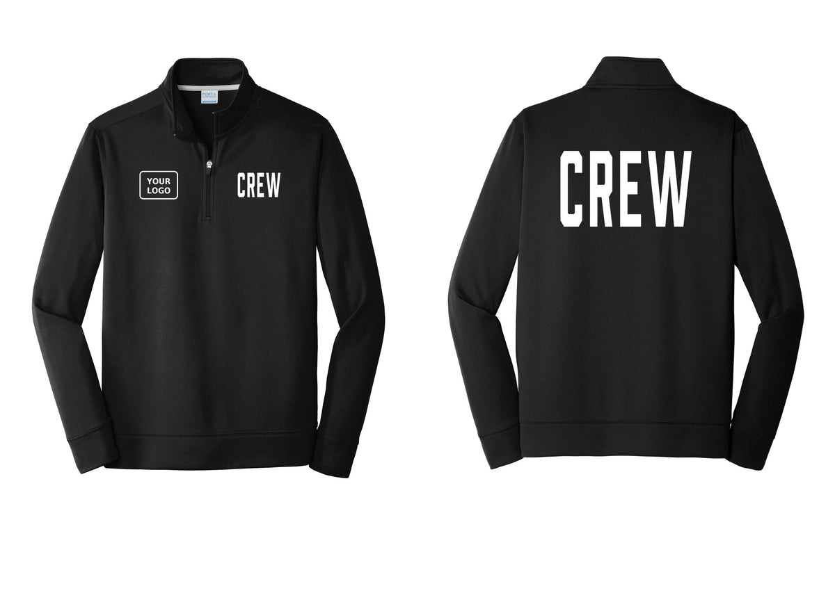 NYC Factory Custom Work Crew Uniform Performance Fleece 1/4-Zip Pullover Sweatshirt with Your Logo (Classic) - CREW + Your Logo + Back - Black