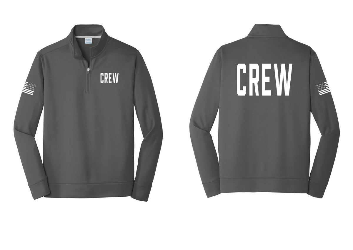 NYC Factory Crew Performance Fleece 1/4-Zip Pullover Sweatshirt for Event Staff & Production Teams (Classic) - Chest + Back + US Flag Sleeve - Charcoal