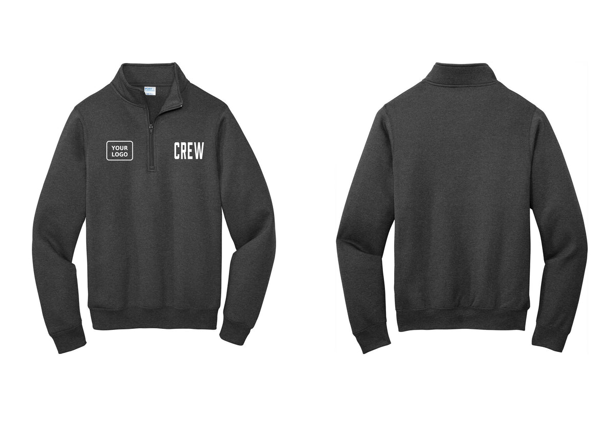 NYC Factory Custom Work Crew Uniform Cotton Fleece 1/4-Zip Pullover Sweatshirt with Your Logo (Classic) - CREW + Your Logo - Dark Heather Grey