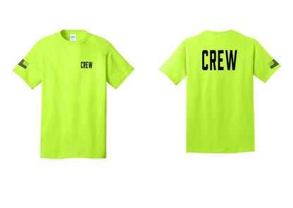 NYC Factory Crew T-Shirt for Event Staff & Production Teams (Classic) - Chest + Back + US Flag Sleeve - Safety Green