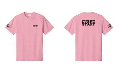 NYC Factory Event Staff T-Shirt - Chest + Back + US Flag Sleeve - Candy Pink