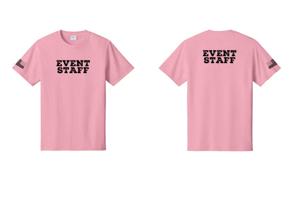 NYC Factory Event Staff T-Shirt - Front + Back + US Flag Sleeve - Candy Pink