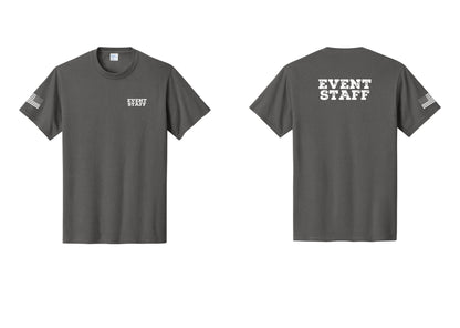NYC Factory Event Staff T-Shirt - Chest + Back + US Flag Sleeve - Charcoal