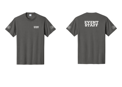NYC Factory Custom Logo Event Staff T-Shirt - Chest + Back + Your Logo Sleeves - Charcoal