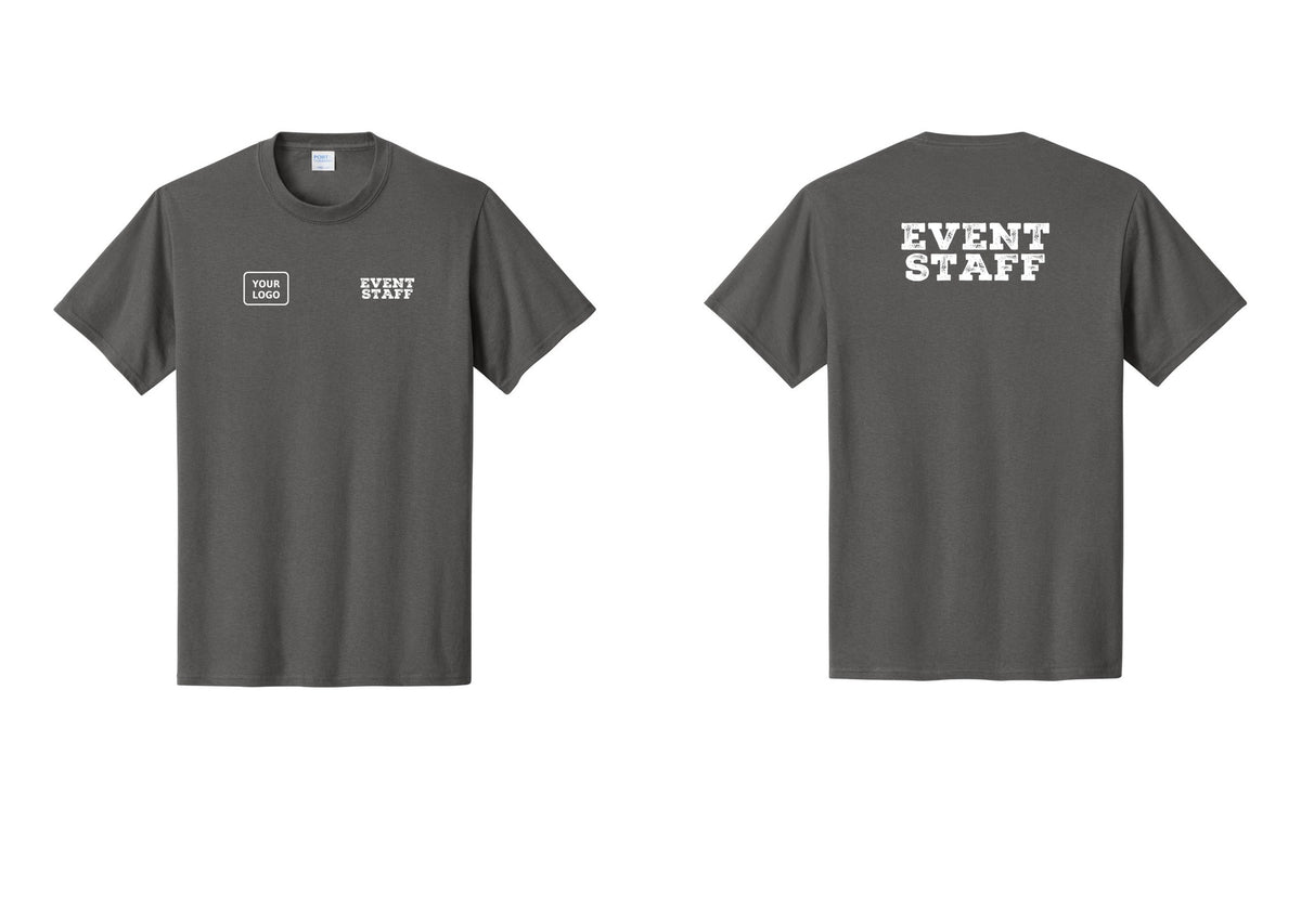 NYC Factory Custom Logo Event Staff T-Shirt - EVENT STAFF + Your Logo + Back - Charcoal