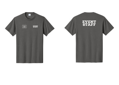 NYC Factory Custom Logo Event Staff T-Shirt - EVENT STAFF + Your Logo + Back - Charcoal