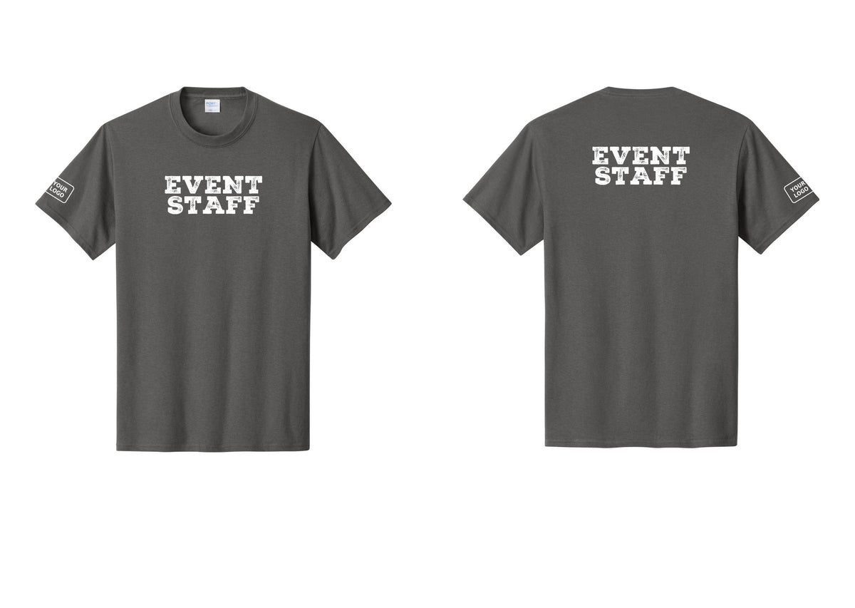 NYC Factory Custom Logo Event Staff T-Shirt - Front + Back + Your Logo Sleeve - Charcoal