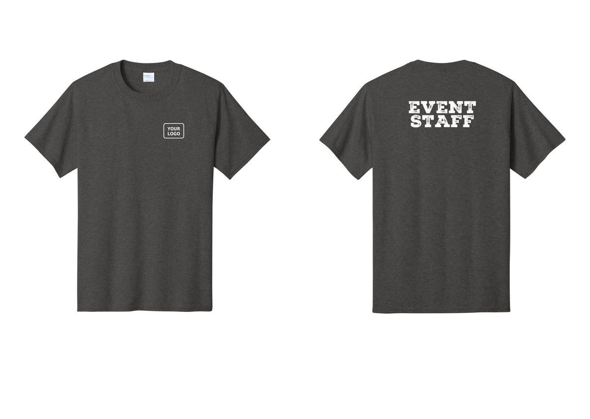 NYC Factory Custom Logo Event Staff T-Shirt - Your Logo + Back - Dark Heather Grey