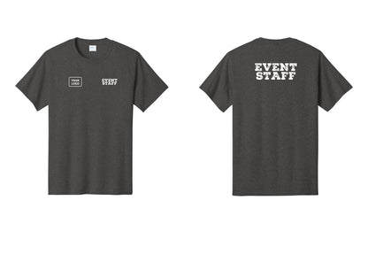 NYC Factory Custom Logo Event Staff T-Shirt - EVENT STAFF + Your Logo + Back - Dark Heather Grey