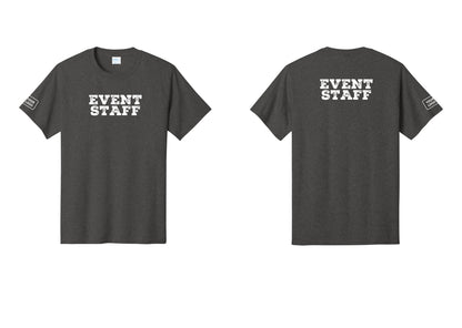 NYC Factory Custom Logo Event Staff T-Shirt - Front + Back + Your Logo Sleeve - Dark Heather Grey