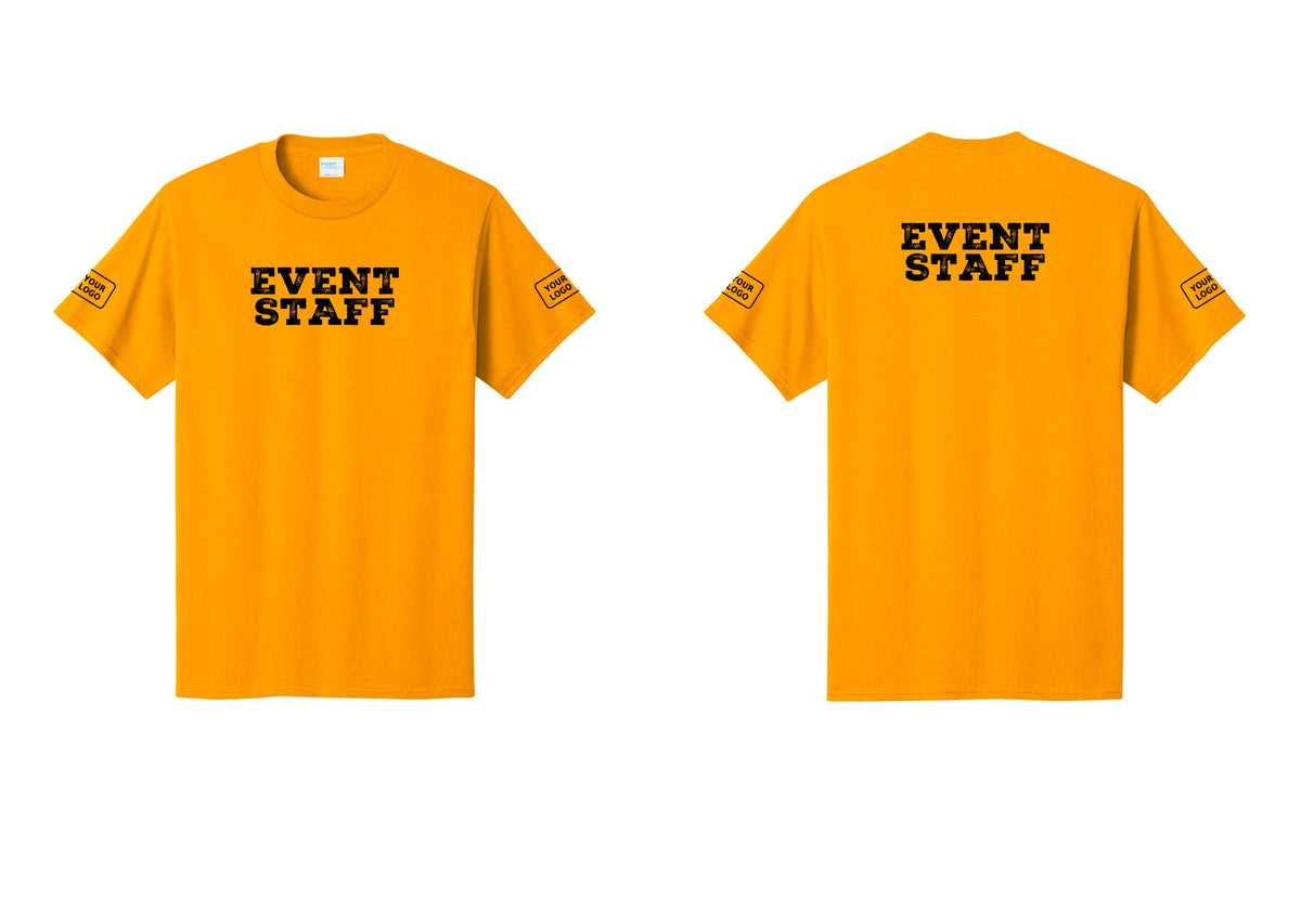 NYC Factory Custom Logo Event Staff T-Shirt - Front + Back + Your Logo Sleeves - Gold
