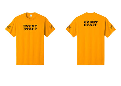 NYC Factory Custom Logo Event Staff T-Shirt - Front + Back + Your Logo Sleeves - Gold
