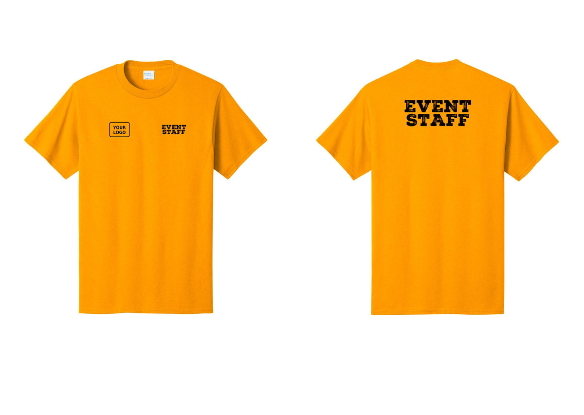 NYC Factory Custom Logo Event Staff T-Shirt - EVENT STAFF + Your Logo + Back - Gold