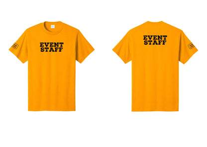 NYC Factory Custom Logo Event Staff T-Shirt - Front + Back + Your Logo Sleeve - Gold