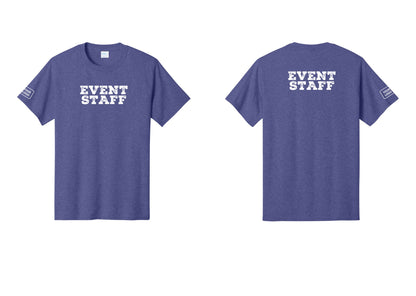 NYC Factory Custom Logo Event Staff T-Shirt - Front + Back + Your Logo Sleeve - Heather Purple