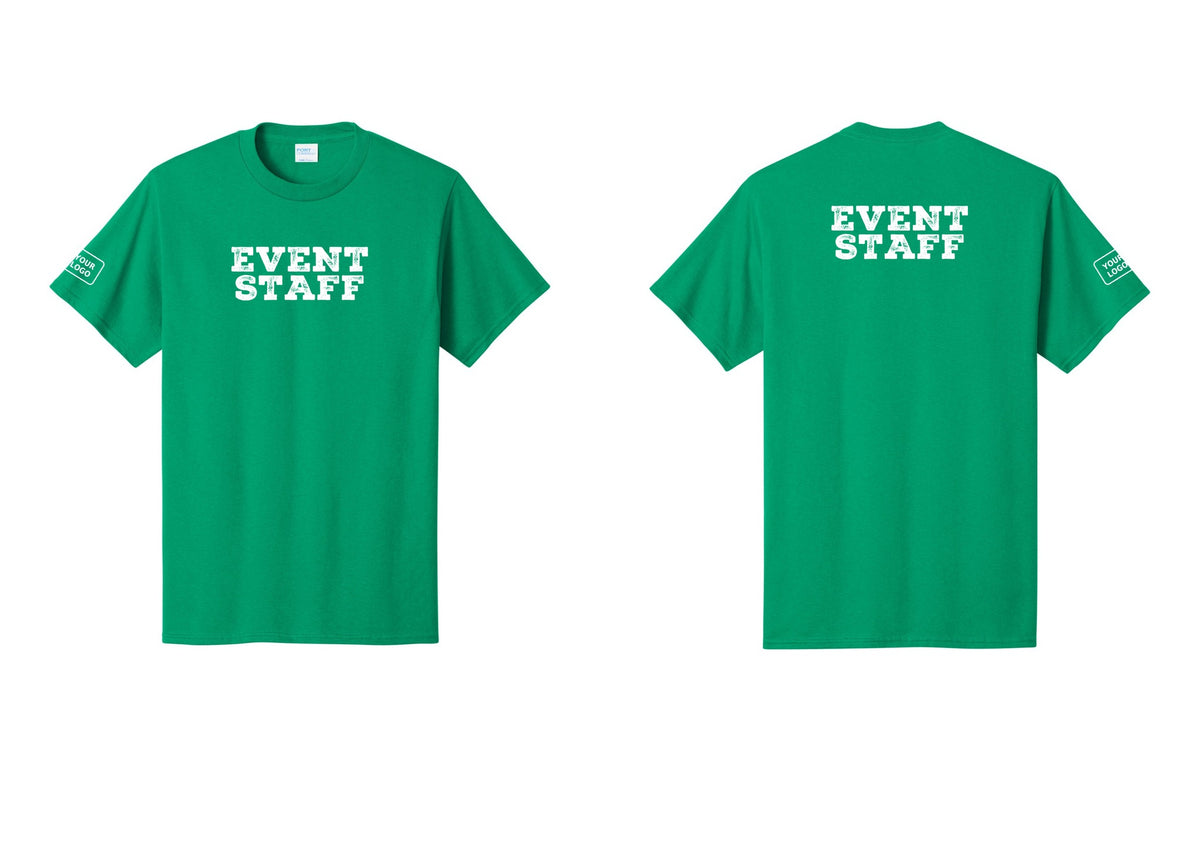 NYC Factory Custom Logo Event Staff T-Shirt - Front + Back + Your Logo Sleeve - Kelly