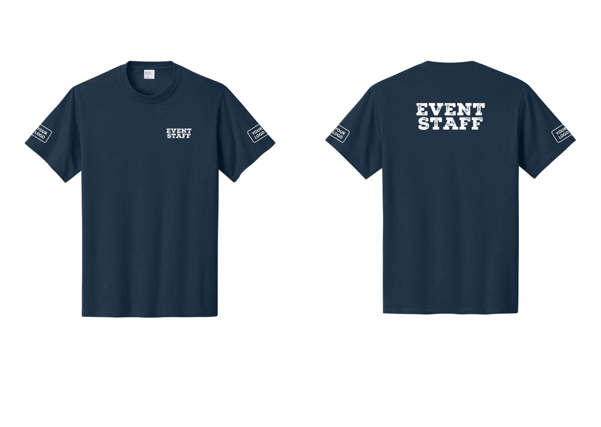 NYC Factory Custom Logo Event Staff T-Shirt - Chest + Back + Your Logo Sleeves - Navy