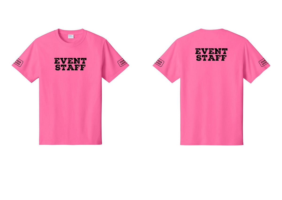 NYC Factory Custom Logo Event Staff T-Shirt - Front + Back + Your Logo Sleeves - Neon Pink