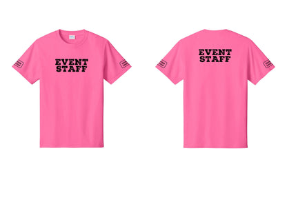 NYC Factory Custom Logo Event Staff T-Shirt - Front + Back + Your Logo Sleeves - Neon Pink