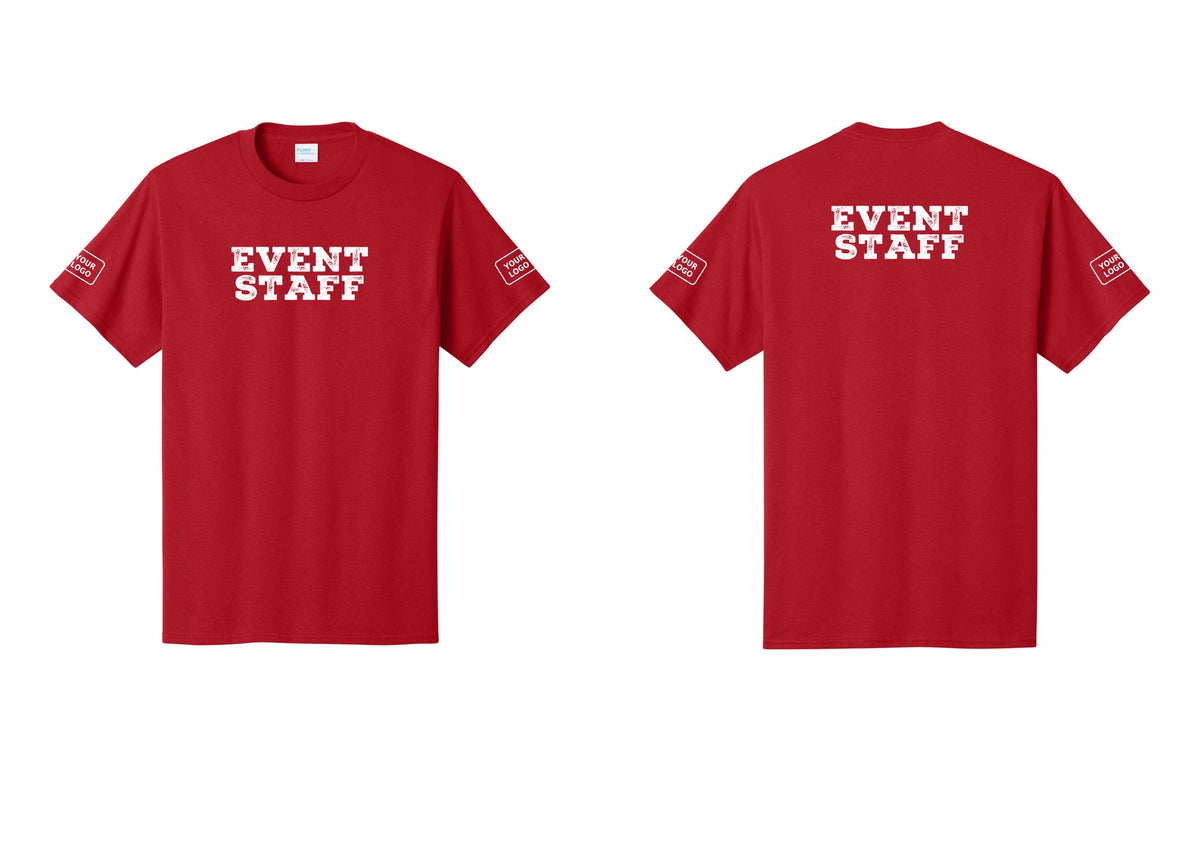 NYC Factory Custom Logo Event Staff T-Shirt - Front + Back + Your Logo Sleeves - Red