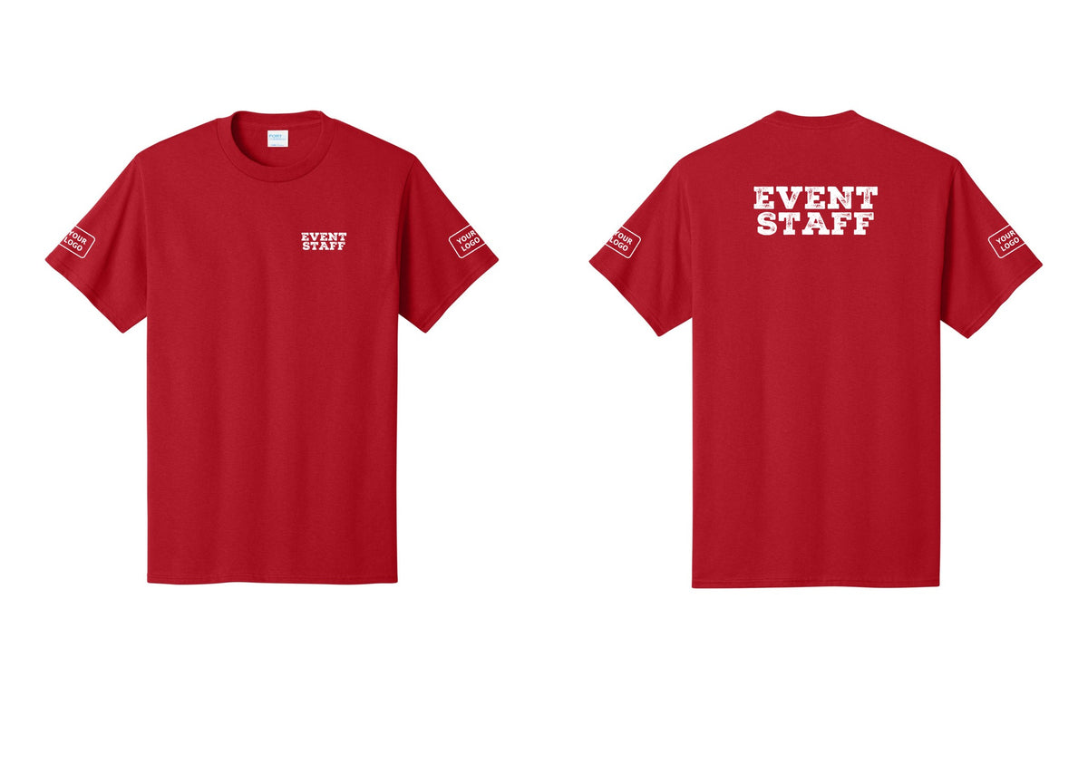 NYC Factory Custom Logo Event Staff T-Shirt - Chest + Back + Your Logo Sleeves - Red