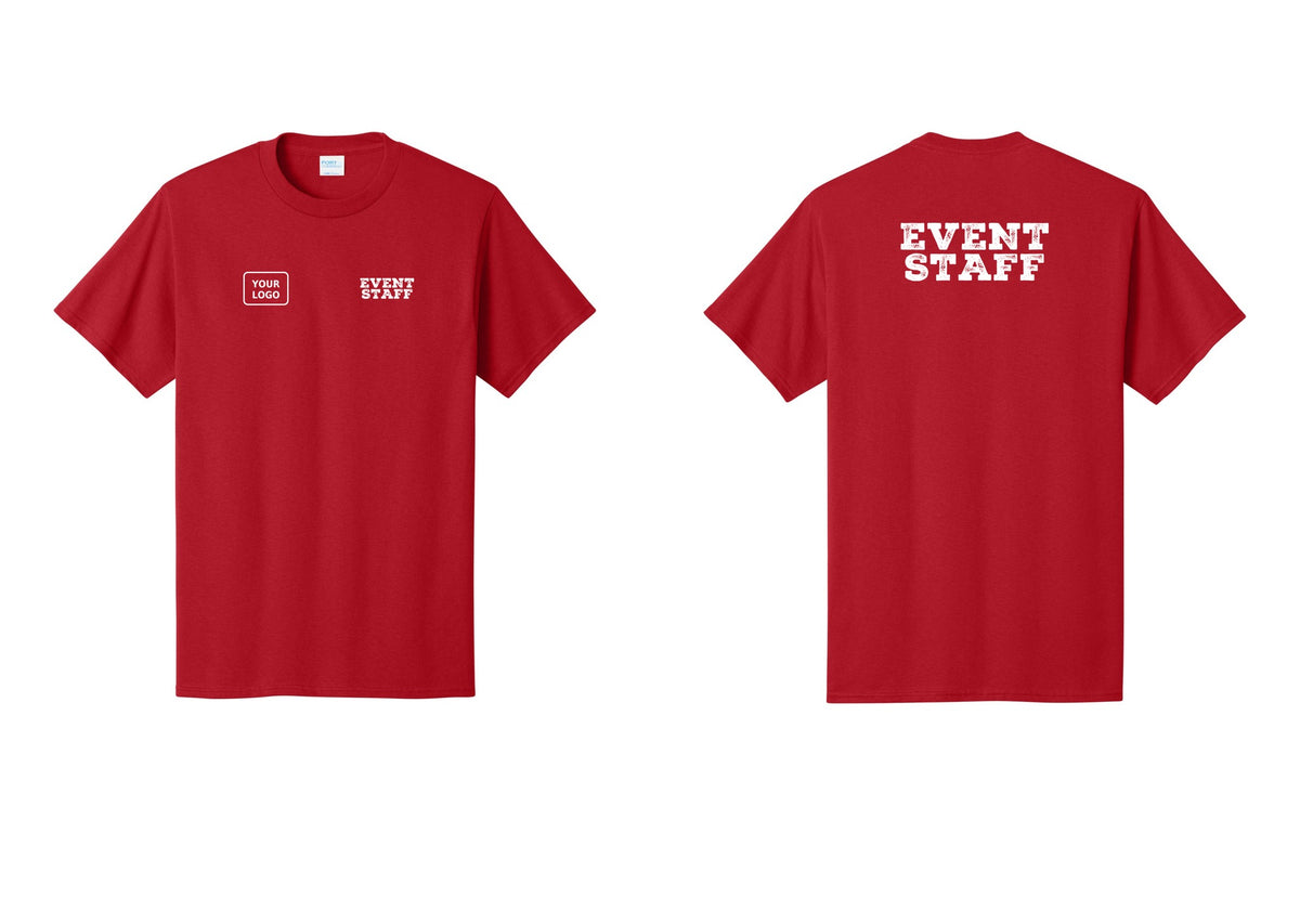 NYC Factory Custom Logo Event Staff T-Shirt - EVENT STAFF + Your Logo + Back - Red
