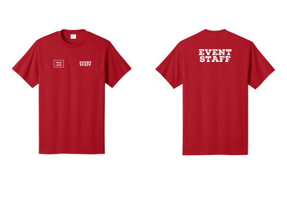 NYC Factory Custom Logo Event Staff T-Shirt - EVENT STAFF + Your Logo + Back - Red