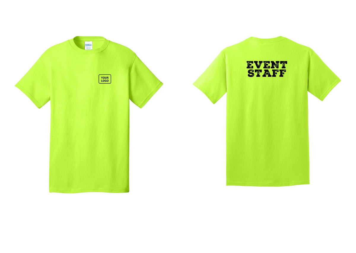 NYC Factory Custom Logo Event Staff T-Shirt - Your Logo + Back - Safety Green