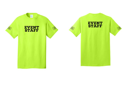 NYC Factory Custom Logo Event Staff T-Shirt - Front + Back + Your Logo Sleeves - Safety Green