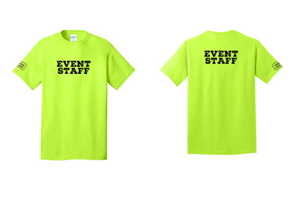 NYC Factory Custom Logo Event Staff T-Shirt - Front + Back + Your Logo Sleeve - Safety Green