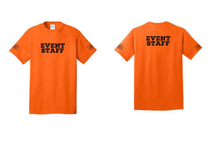 NYC Factory Custom Logo Event Staff T-Shirt - Front + Back + Your Logo Sleeves - Safety Orange