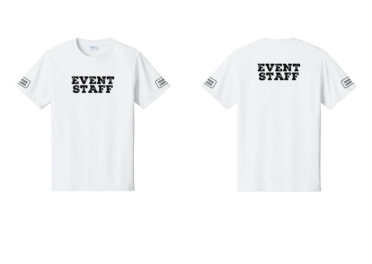 NYC Factory Custom Logo Event Staff T-Shirt - Front + Back + Your Logo Sleeves - White