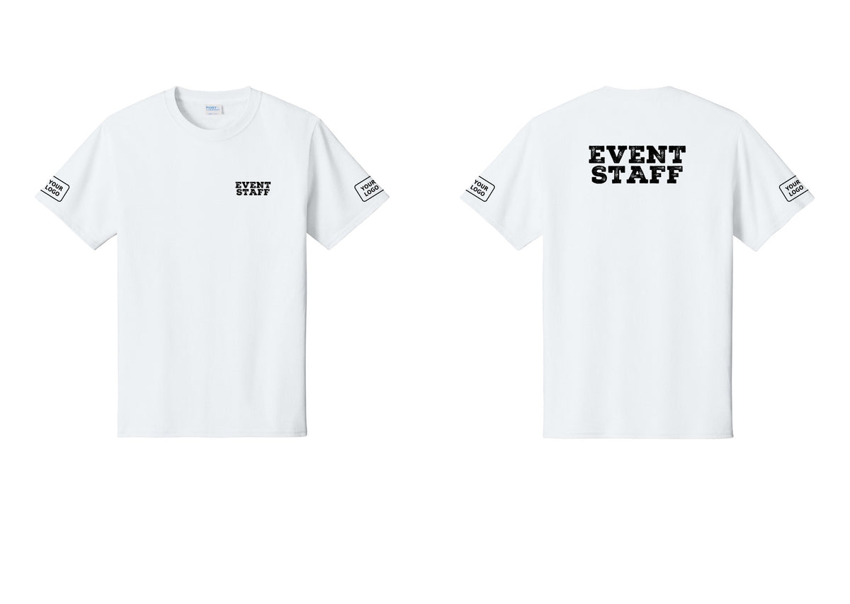 NYC Factory Custom Logo Event Staff T-Shirt - Chest + Back + Your Logo Sleeves - White